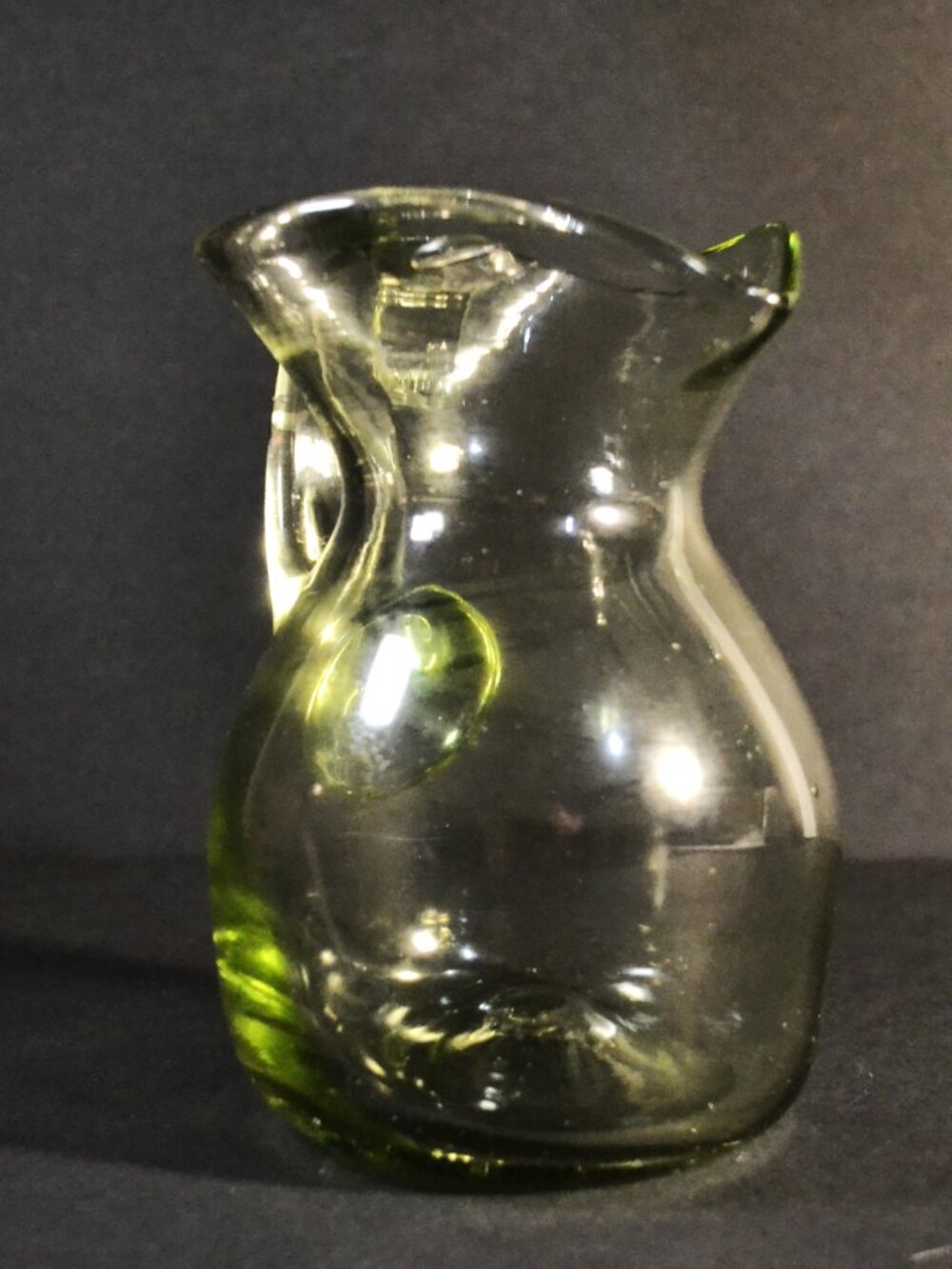 Handblown Glass Pitcher Smoky Green Heart Shaped Top Entertaining Decor - Picture 4 of 7
